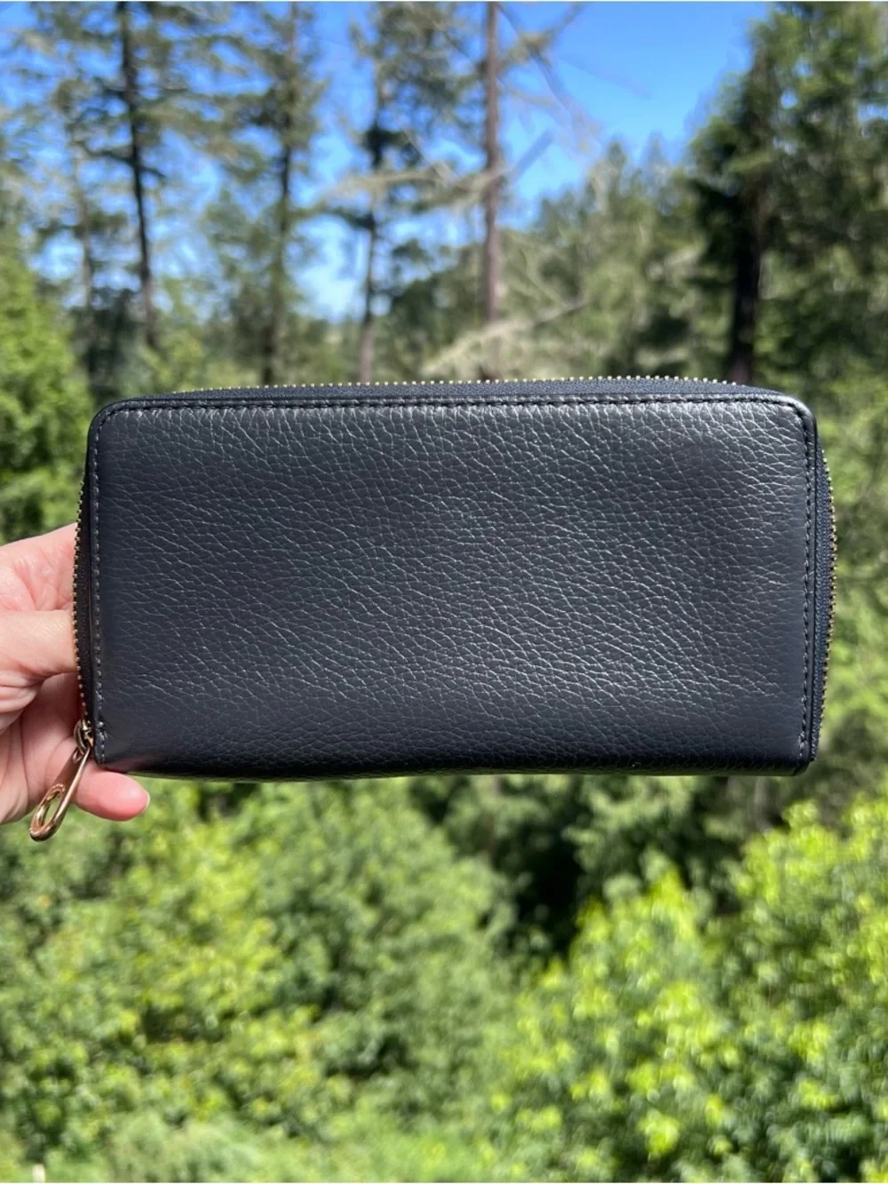 COACH Long Zip-Around Wallet Navy Pebble Leather w Gold Hardware AUTHENTIC